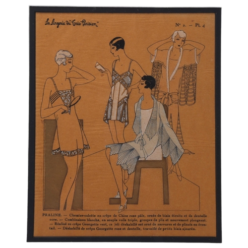 112 - French Art Deco lithograph fashion study, image 24cm x 19cm, overall frame dimensions 35cm x 30cm