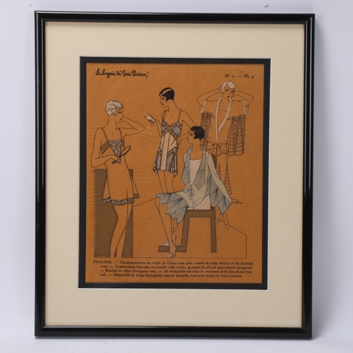 112 - French Art Deco lithograph fashion study, image 24cm x 19cm, overall frame dimensions 35cm x 30cm