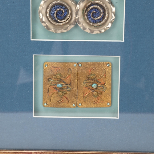 118 - 3 Art Nouveau buckles, mounted in good quality modern frame, overall frame dimensions 39.5cm x 26cm