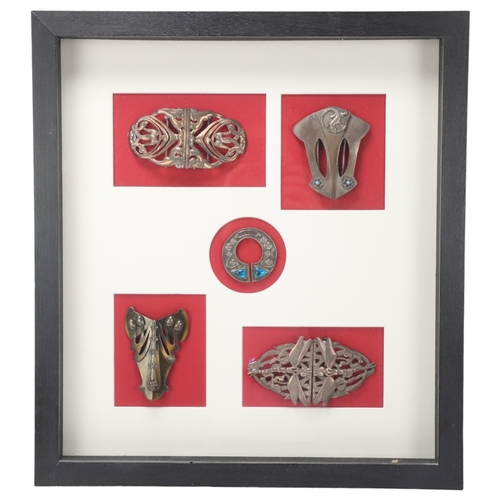 119 - 5 Art Nouveau buckles, mounted in good quality modern frame, overall frame dimensions 42cm x 38cm