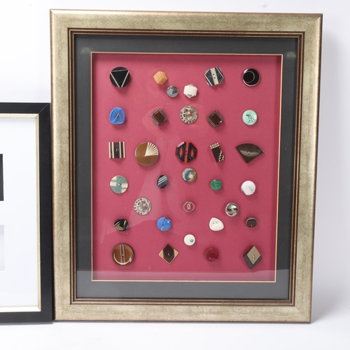 123 - A collection of Art Deco Bakelite buckles and buttons, mounted in 4 good quality modern frames (4)