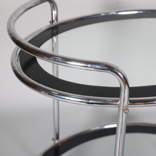 126 - Art Deco chrome plate 2-tier cocktail trolley, with original black/clear glass panels, length 67cm