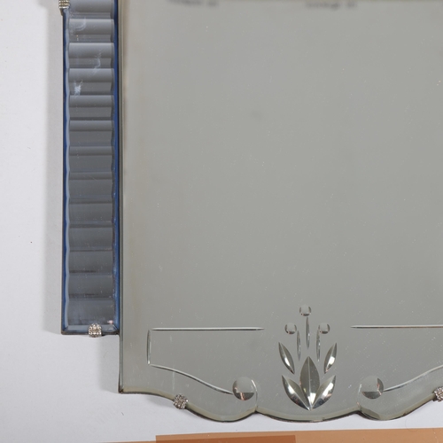 132 - Art Deco pale blue/clear glass wall mirror, height 69cm, width 39cm