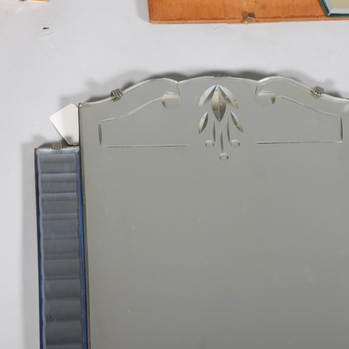 132 - Art Deco pale blue/clear glass wall mirror, height 69cm, width 39cm