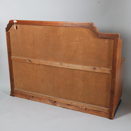 133 - Art Deco walnut bedhead with integral bedside cupboard, width 145cm, height 107cm