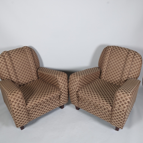 135 - Pair of Art Deco style upholstered armchairs, overall arm width 82cm