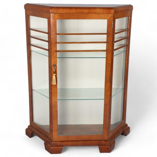 137 - Art Deco walnut display cabinet, width 89cm, height 119cm