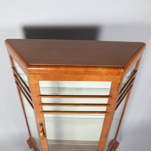 137 - Art Deco walnut display cabinet, width 89cm, height 119cm