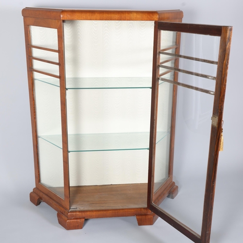 137 - Art Deco walnut display cabinet, width 89cm, height 119cm