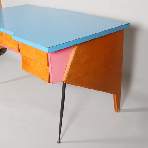 262 - A mid 20th century Thonet desk, with beech ply body, pine fronted drawers with solid beech interior,... 