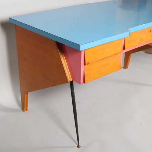 262 - A mid 20th century Thonet desk, with beech ply body, pine fronted drawers with solid beech interior,... 