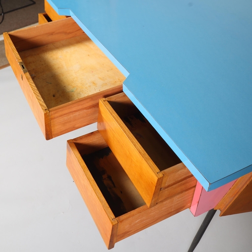 262 - A mid 20th century Thonet desk, with beech ply body, pine fronted drawers with solid beech interior,... 