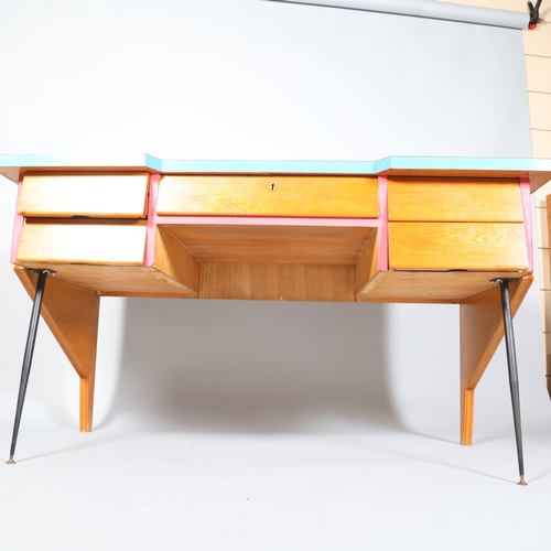 262 - A mid 20th century Thonet desk, with beech ply body, pine fronted drawers with solid beech interior,... 