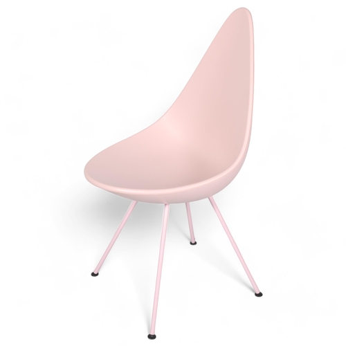 281 - ARNE JACOBSEN - a Fritz Hansen Drop chair , the pink moulded seat on pink enamelled legs, designed i... 