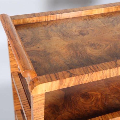 5 - Art Deco burr-walnut 3-tier cocktail trolley, circa 1920s, 78cm x 41cm