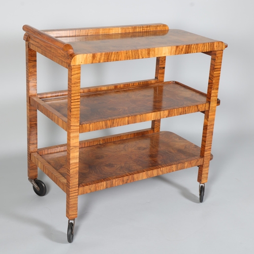 5 - Art Deco burr-walnut 3-tier cocktail trolley, circa 1920s, 78cm x 41cm