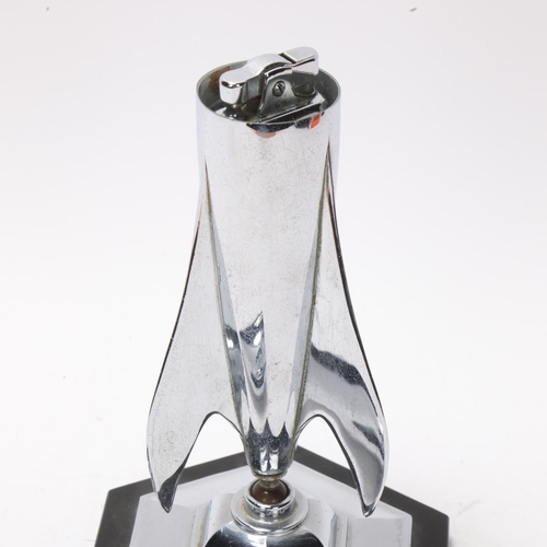 22 - Art Deco chrome rocket table lighter, mounted on a ball joint, with removeable tip, no maker's marks... 