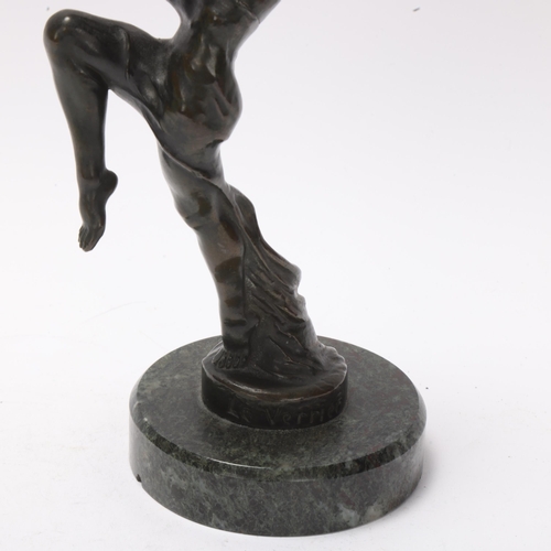 24 - Max le Verrier (1891 - 1973), Isa, patinated bronze car mascot on circular marble base, signed, heig... 