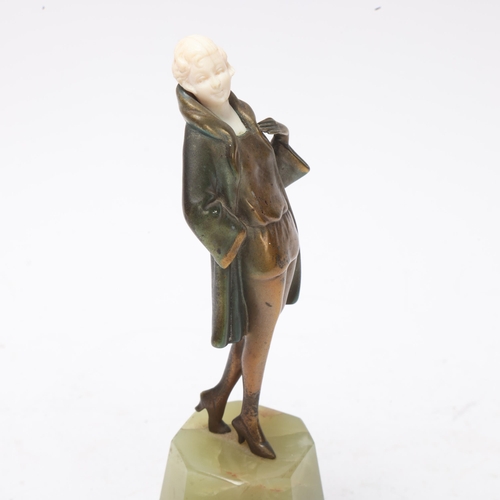 27 - Josef Lorenzl, Art Deco Austrian bronze and ivory figure of a lady, circa 1930, signed, onyx base, h... 