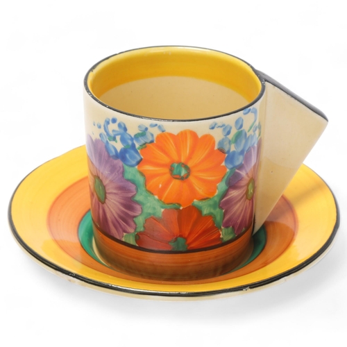 65 - Clarice Cliff Gayday coffee cup and saucer, saucer diameter 10cm