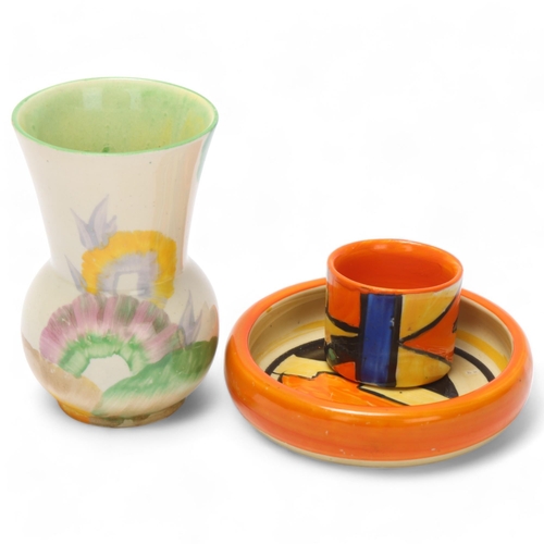 69 - Clarice Cliff Bizarre, 3 pieces of Art Deco pottery, comprising small Viscaria pattern vase, height ... 