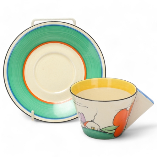 74 - Clarice Cliff Bizarre House pattern teacup and saucer, saucer diameter 15cm