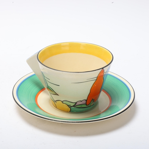 74 - Clarice Cliff Bizarre House pattern teacup and saucer, saucer diameter 15cm