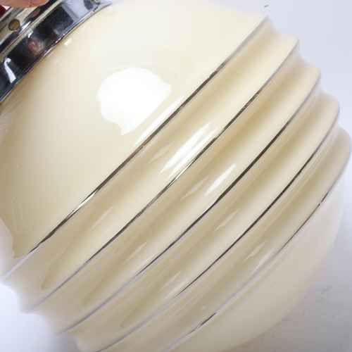 81 - Art Deco globular ceiling light fitting, with silver lined opaque glass shade and chrome fitting, he... 