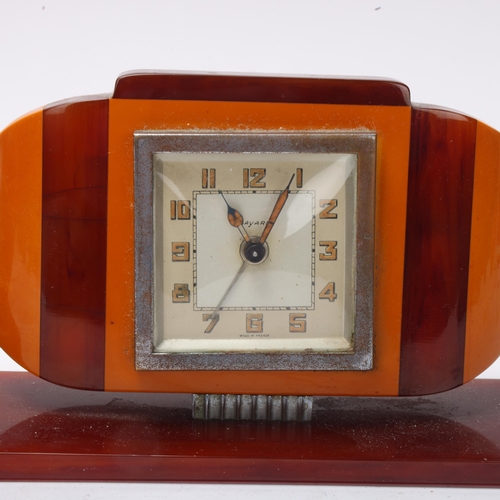 82 - 2 Art Deco mantel clocks, comprising a Bayard two-colour Bakelite-cased 8-day clock, length 17cm, an... 