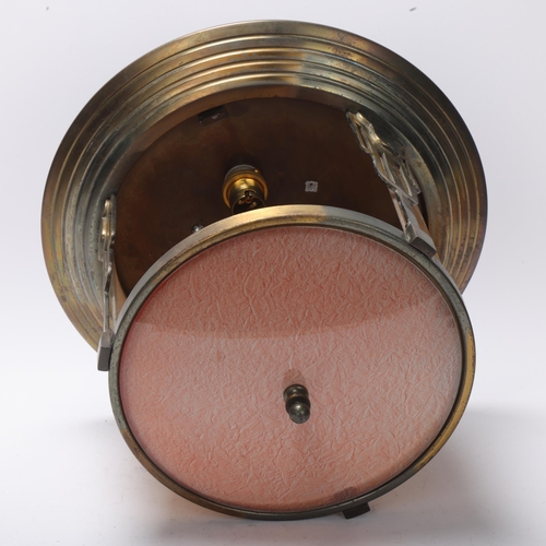 83 - Art Deco brass-framed drum-shaped ceiling light fitting, with curved glass panels, height 22cm, diam... 