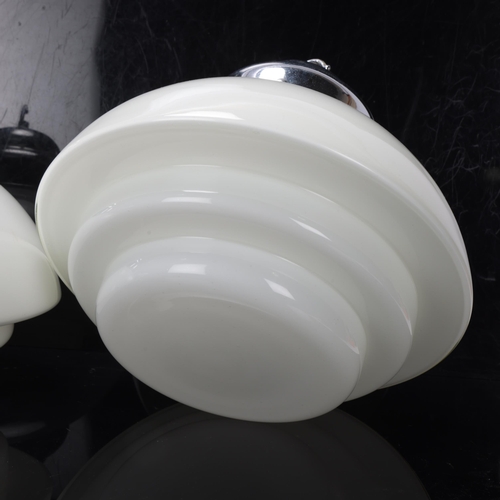 97 - Pair of Art Deco hanging light fittings, with stepped milk glass shades and chrome mounts, overall h... 