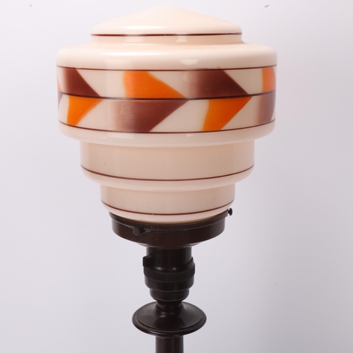 99 - Art Deco Bakelite table lamp, with coloured glass shade, height 47cm