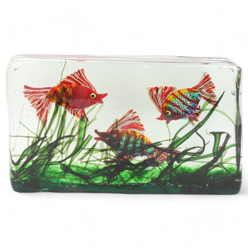 268 - Attributed RICARDO LICATA for Cenedesi (Murano), a large glass Aquarium block with 3 exotic multi co... 