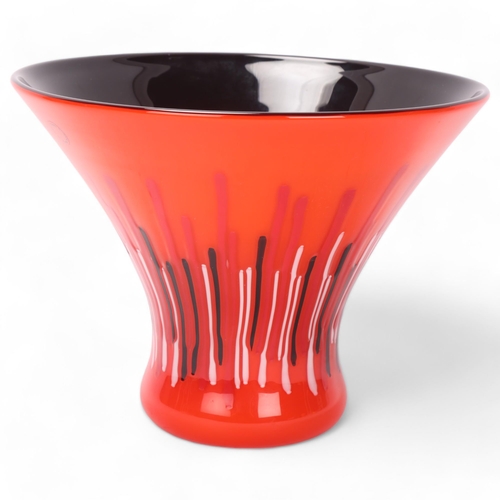 274 - GIANNI VERSACE for Venini, a ‘Rivoli’ vase of flared shape in red glass with a geometric design in b... 