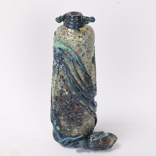 285 - RICHARD CLEMENTS studio glass, an exhibition quality bottle and stopper, signed and dated 1991 to ba... 