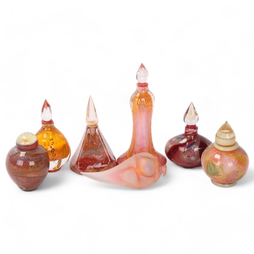 286 - RICHARD CLEMENTS studio glass, 7 scent bottles with stoppers, most with gallery labels to base, tall... 