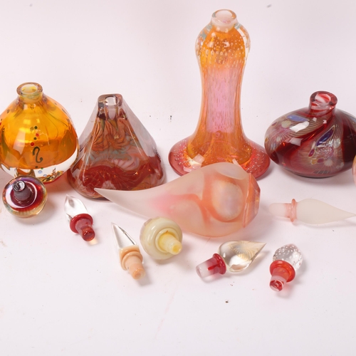 286 - RICHARD CLEMENTS studio glass, 7 scent bottles with stoppers, most with gallery labels to base, tall... 