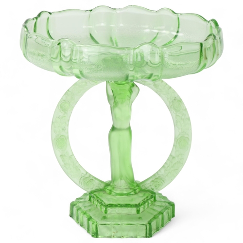 320 - A 1920s/30 German Uranium glass 2 piece charger, no makers marks, style Schweig Muller, height 26cm