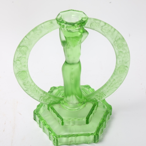 320 - A 1920s/30 German Uranium glass 2 piece charger, no makers marks, style Schweig Muller, height 26cm