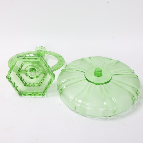 320 - A 1920s/30 German Uranium glass 2 piece charger, no makers marks, style Schweig Muller, height 26cm