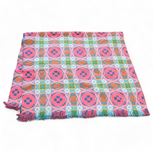 336 - A Welsh Blanket, reversible in pink/green/blue wool, no makers label, 240 x 195cm