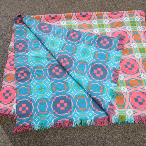 336 - A Welsh Blanket, reversible in pink/green/blue wool, no makers label, 240 x 195cm