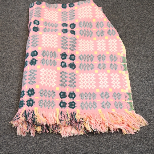 338 - A Welsh Blanket, reversible in pink/yellow/green wool, makers label for Drew Product, 240 x 160cm