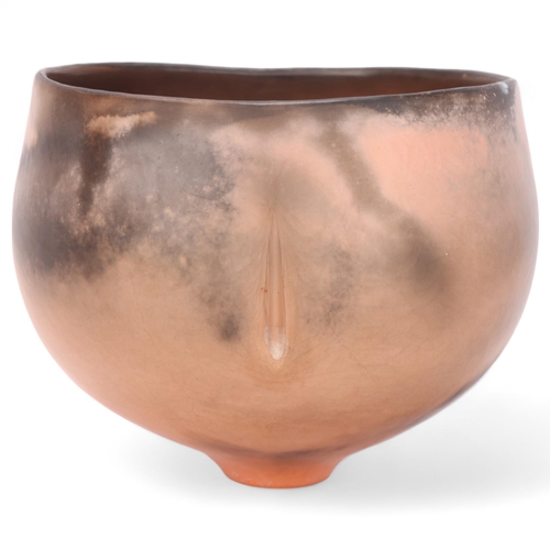 344 - GABRIELE KOCH (b.1948-), a hand built ceramic bowl with burnished and smoke fired finish, makers ini... 