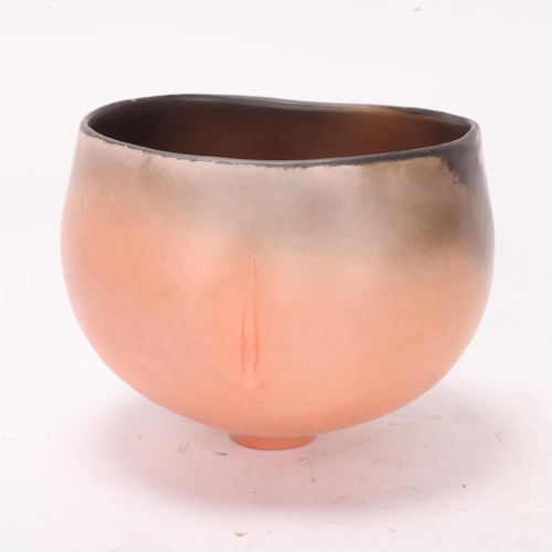 344 - GABRIELE KOCH (b.1948-), a hand built ceramic bowl with burnished and smoke fired finish, makers ini... 