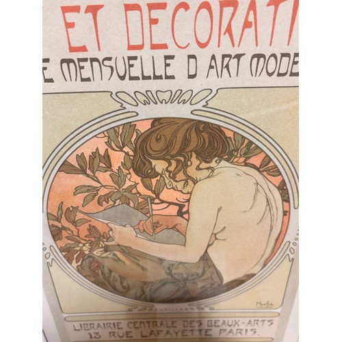 107 - French Art Nouveau lithograph advertising print circa 1902, by Mucha, image 37cm x 23cm, overall fra... 