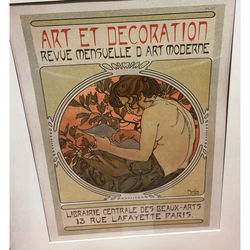 107 - French Art Nouveau lithograph advertising print circa 1902, by Mucha, image 37cm x 23cm, overall fra... 