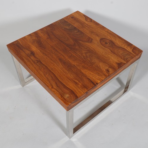 354 - A modern coffee table with hardwood top on square section steel frame, height 40cm, top 60 x 60cm