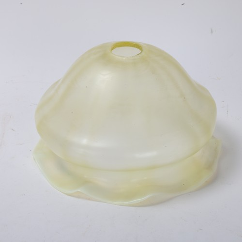 89 - Art Nouveau vaseline glass shade with frilled edge, diameter 19.5cm