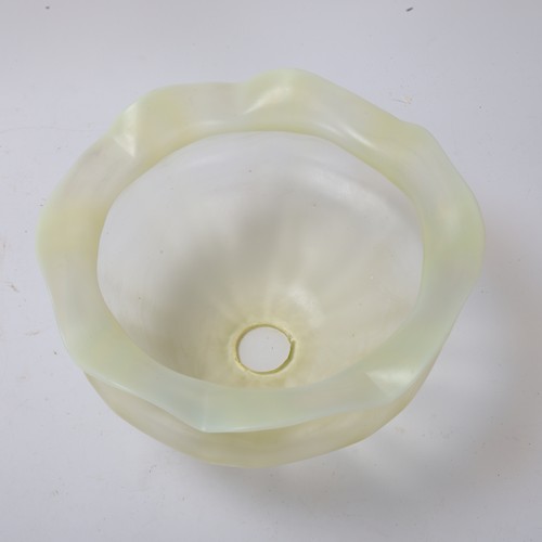 89 - Art Nouveau vaseline glass shade with frilled edge, diameter 19.5cm